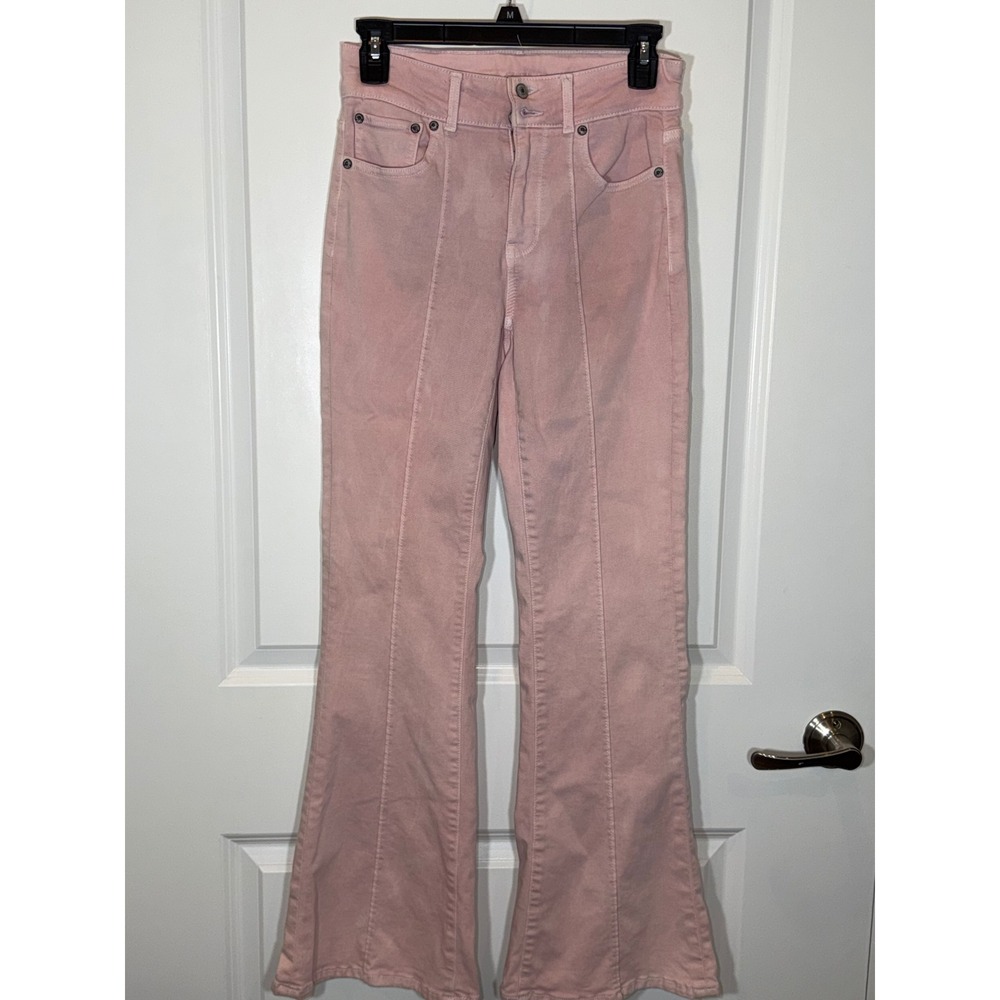 American Eagle Pink High Waisted Front Seam Flare Stretch Jeans Womens Size 4